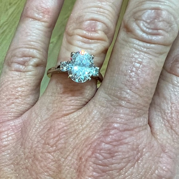 Moissanite Oval Three Stone Ring - Picture 2 of 5